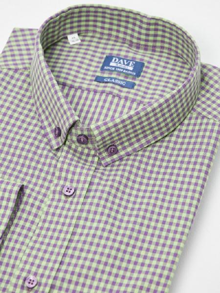 Рубашка Dave Raball Classic fit в зелено-фиолетовую клетку, карман 000298 LR CLF 