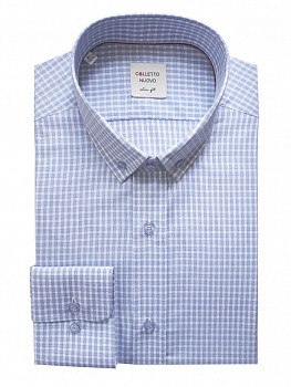 Голубая сорочка Colletto Nuovo Slim fit в клетку воротник на пуговицах N012179