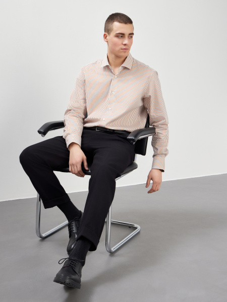 Сорочка Dave Raball Regular fit в коричневую полоску 000277